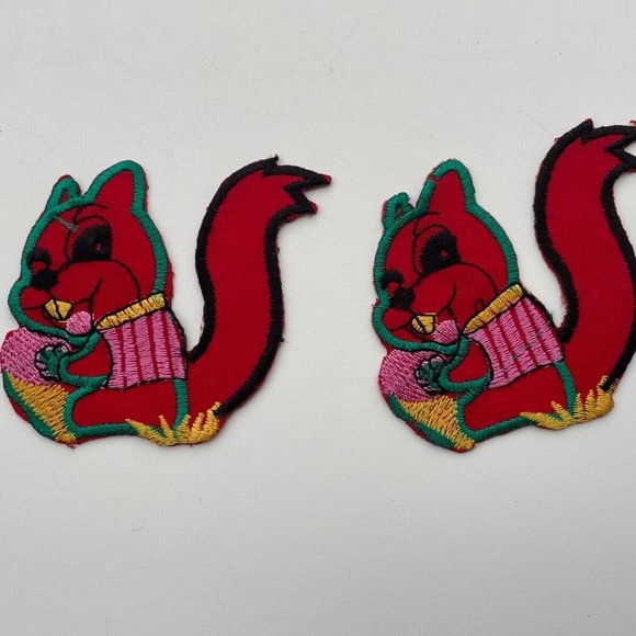 Squirrel Iron On Patches for Craft Cloth Red Embroidery Patches Lot of 2 - Picture 5 of 7